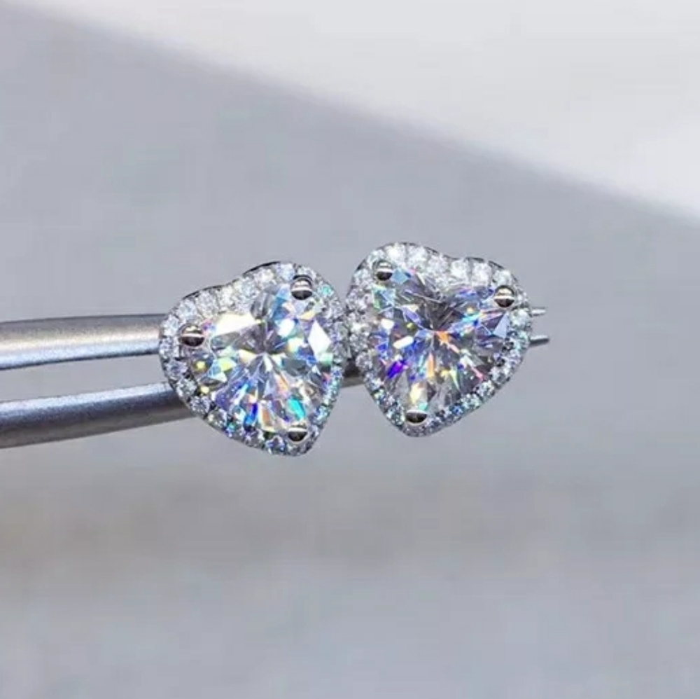 Silver Heart Stud CZ Earrings